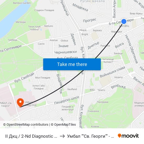 II Дкц / 2-Nd Diagnostic Consultative Center (116) to Умбал ""Св. Георги"" - Инфекциозна Клиника map