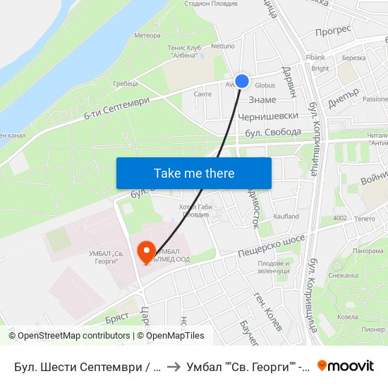 Бул. Шести Септември / Shesti Septemvri Blvd. (240) to Умбал ""Св. Георги"" - Инфекциозна Клиника map