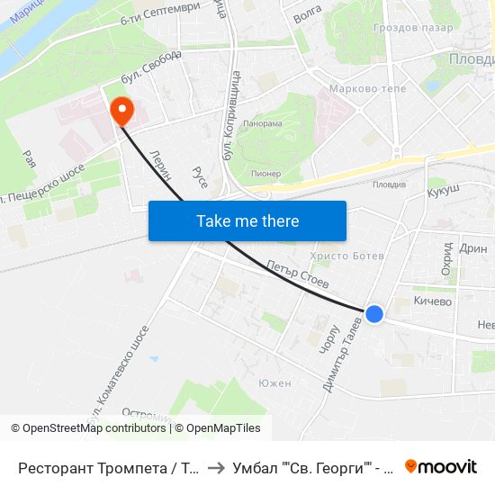 Ресторант Тромпета / Trompeta Restaurant (326) to Умбал ""Св. Георги"" - Инфекциозна Клиника map