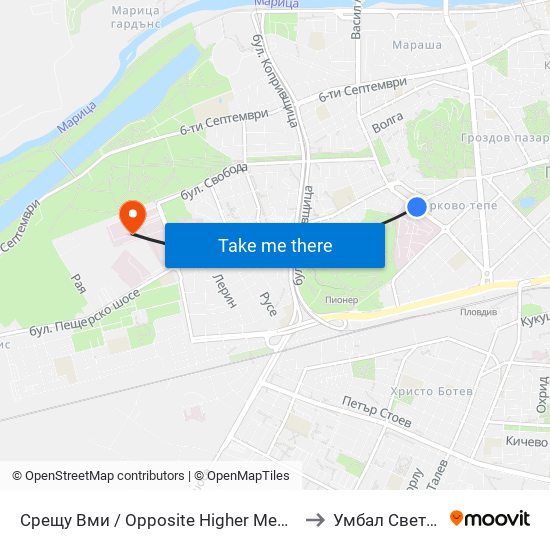 Срещу Вми / Opposite Higher Medical Institute (169) to Умбал Свети Георги map