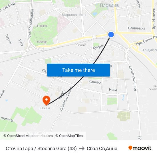 Сточна Гара / Stochna Gara (43) to Сбал Св,Анна map