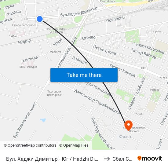 Бул. Хаджи Димитър - Юг / Hadzhi Dimitar St - South (307) to Сбал Св,Анна map