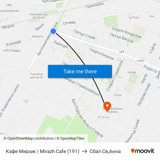 Кафе Мираж / Mirazh Cafe (191) to Сбал Св,Анна map