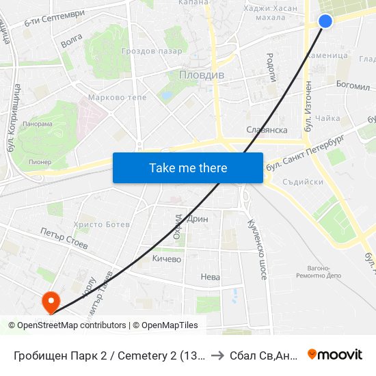 Гробищен Парк 2 / Cemetery 2 (136) to Сбал Св,Анна map