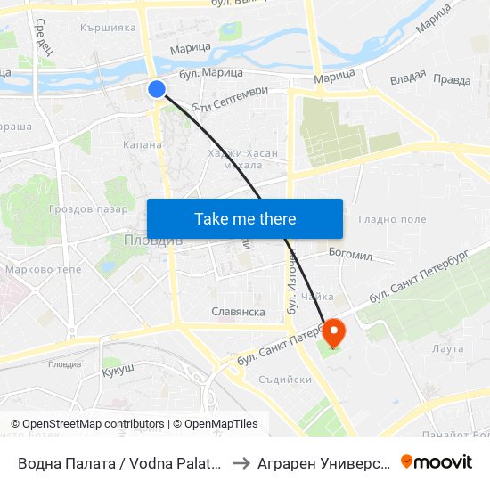 Водна Палата / Vodna Palata (48) to Аграрен Университет map