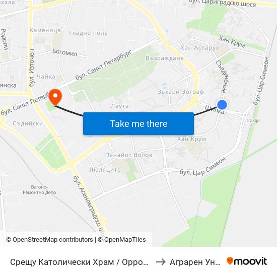 Срещу Католически Храм / Opposite Catholic Church (111) to Аграрен Университет map