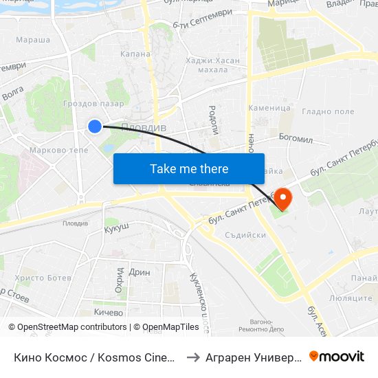 Кино Космос / Kosmos Cinema (263) to Аграрен Университет map