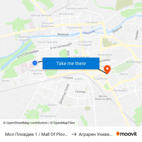 Мол Пловдив 1 / Mall Of Plovdiv 1 (315) to Аграрен Университет map