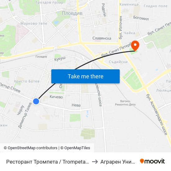 Ресторант Тромпета / Trompeta Restaurant (326) to Аграрен Университет map