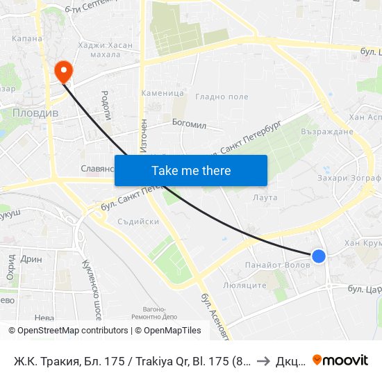Ж.К. Тракия, Бл. 175 / Trakiya Qr, Bl. 175 (80) to Дкц 1 map