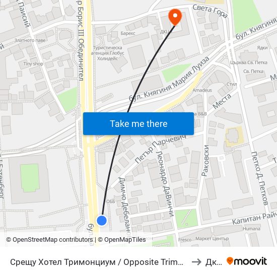 Срещу Хотел Тримонциум / Opposite Trimonthium Hotel (45) to Дкц 1 map