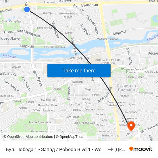Бул. Победа 1 - Запад / Pobeda Blvd 1 - West (272) to Дкц 1 map