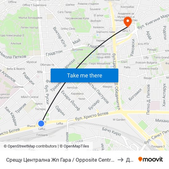 Срещу Централна Жп Гара / Opposite Central Railway Station (188) to Дкц 1 map