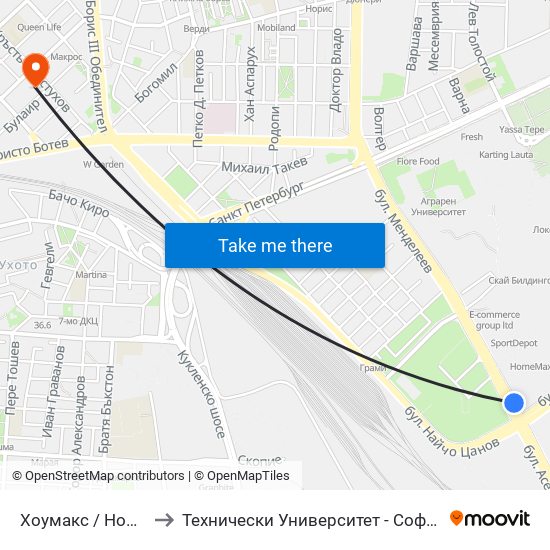 Хоумакс / Homemax (84) to Технически Университет - София Филиал Пловдив map