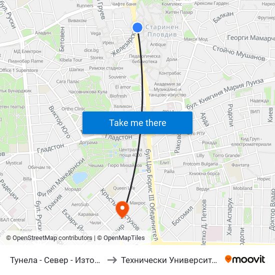 Тунела - Север - Изток / Tunela - Sever - East (47) to Технически Университет - София Филиал Пловдив map