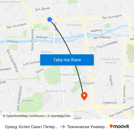 Срещу Хотел Санкт Петербург / Opposite Saint Petersburg Hotel (91) to Технически Университет - София Филиал Пловдив map