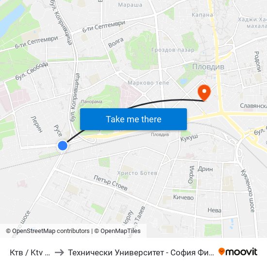 Ктв / Ktv (308) to Технически Университет - София Филиал Пловдив map