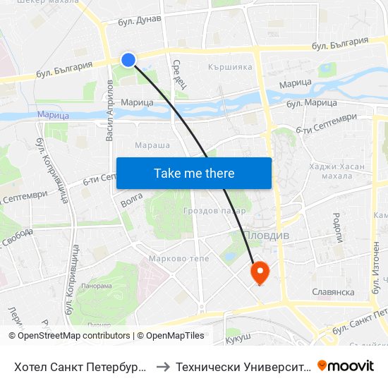 Хотел Санкт Петербург / Saint Petersburg Hotel (98) to Технически Университет - София Филиал Пловдив map