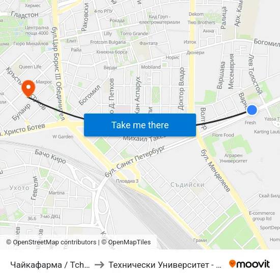 Чайкафарма / Tchaikapharma (219) to Технически Университет - София Филиал Пловдив map