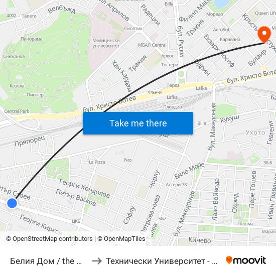 Белия Дом / the White House (201) to Технически Университет - София Филиал Пловдив map