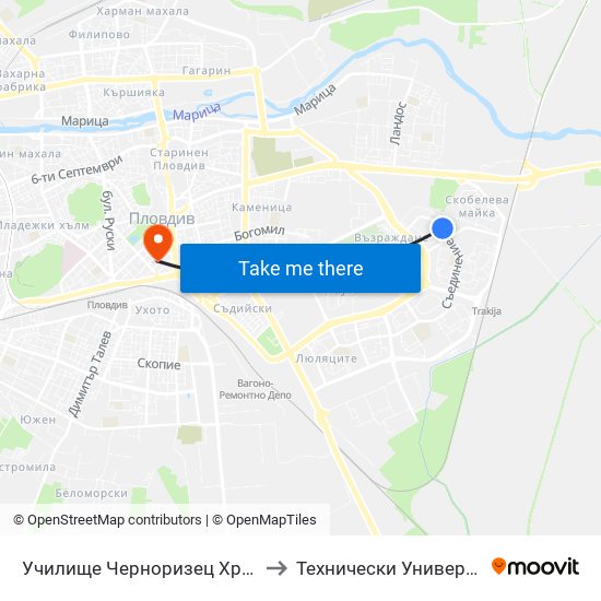 Училище Черноризец Храбър / Chernorizets Hrabar School (333) to Технически Университет - София Филиал Пловдив map