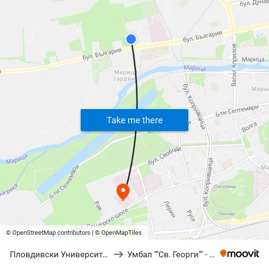 Пловдивски Университет / Plovdiv University (1003) to Умбал ""Св. Георги"" - Клиника По Неврология map