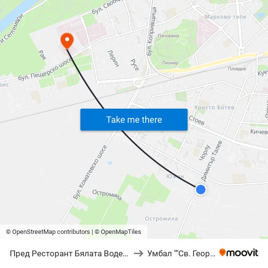 Пред Ресторант Бялата Воденица / In Front Of Byalata Vodenitsa Restaurant (198) to Умбал ""Св. Георги"" - Клиника По Неврология map