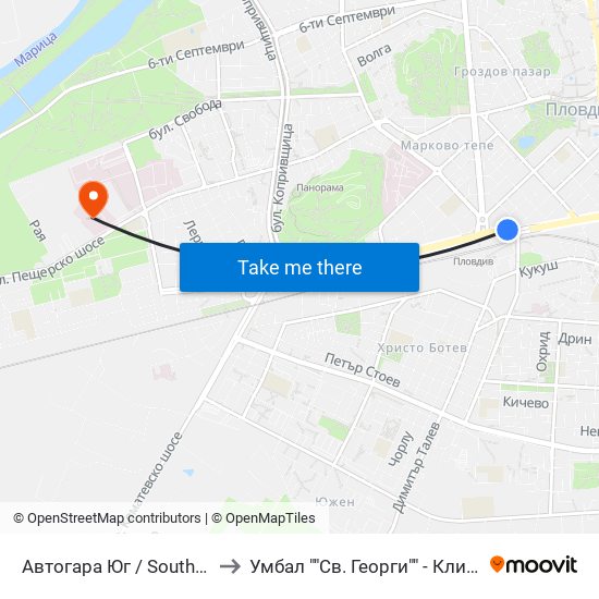 Автогара Юг / South Bus Station (187) to Умбал ""Св. Георги"" - Клиника По Неврология map