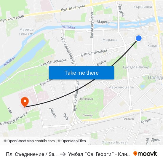 Пл. Съединение / Saedinenie Sq. (141) to Умбал ""Св. Георги"" - Клиника По Неврология map