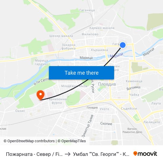 Пожарната - Север / Fire Station - North (184) to Умбал ""Св. Георги"" - Клиника По Неврология map