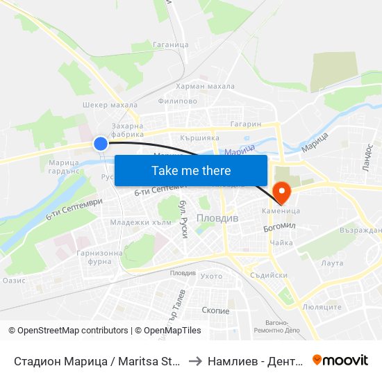 Стадион Марица / Maritsa Stadium (438) to Намлиев - Дентал Еоод map
