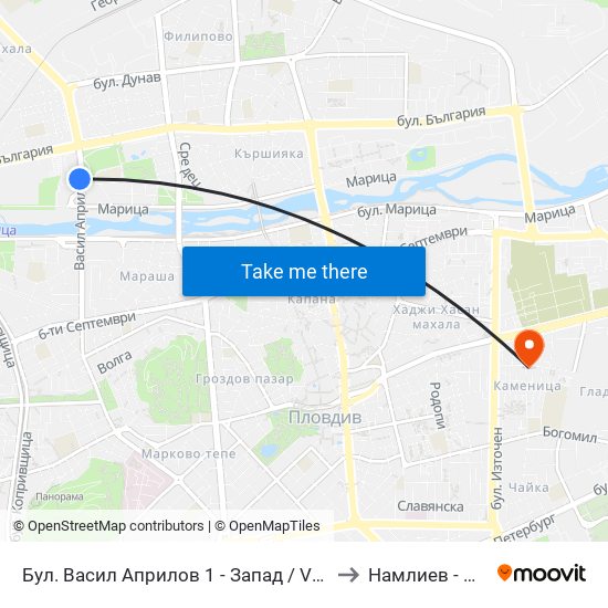 Бул. Васил Априлов 1 - Запад / Vasil Aprilov St. 1 - West (402) to Намлиев - Дентал Еоод map