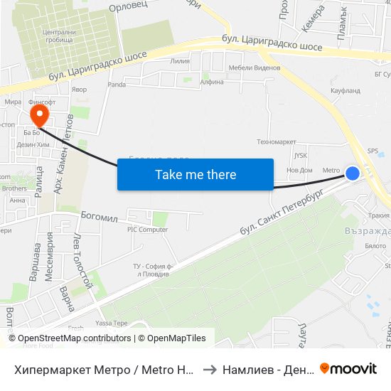 Хипермаркет Метро / Metro Hypermarket (217) to Намлиев - Дентал Еоод map