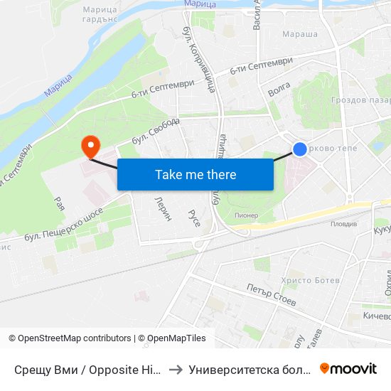 Срещу Вми / Opposite Higher Medical Institute (169) to Университетска болница Св. Георги-База 2 map