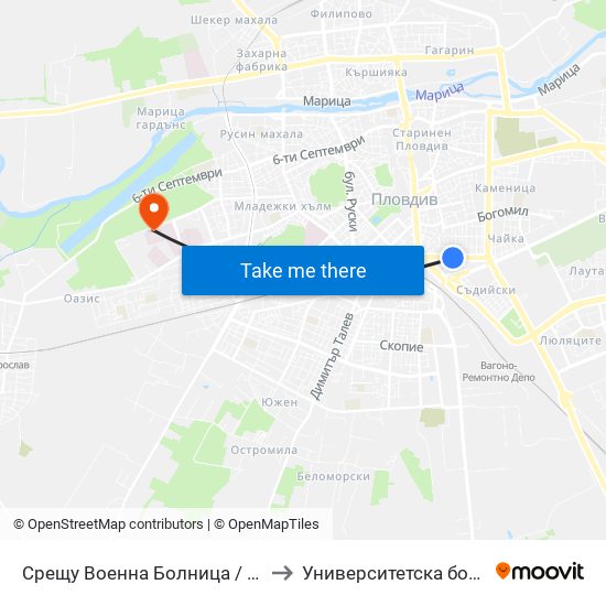 Срещу Военна Болница / Opposite Military Hospital (338) to Университетска болница Св. Георги-База 2 map