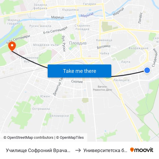 Училище Софроний Врачански / Sofroniy Vrachanski School (110) to Университетска болница Св. Георги-База 2 map