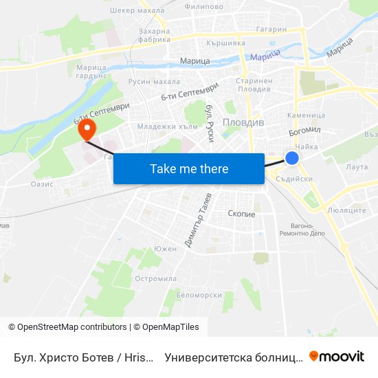 Бул. Христо Ботев / Hristo Botev Blvd. (334) to Университетска болница Св. Георги-База 2 map