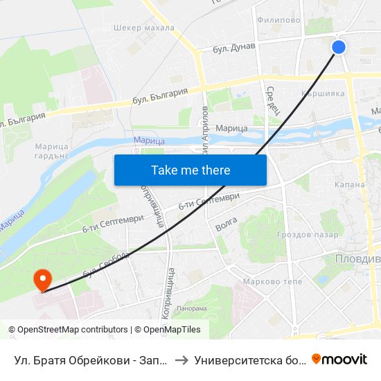 Ул. Братя Обрейкови - Запад / Bratya Obreykovi St. - West (7) to Университетска болница Св. Георги-База 2 map
