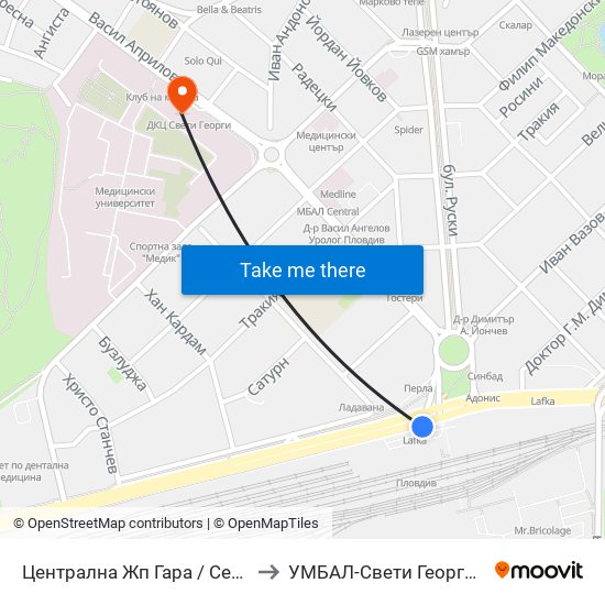 Централна Жп Гара / Central Railway Station (205) to УМБАЛ-Свети Георги (UMBAL-Sveti Georgi) map
