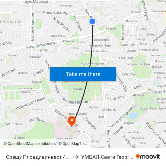 Срещу Пловдивинвест / Opposite Plovdivinvest (274) to УМБАЛ-Свети Георги (UMBAL-Sveti Georgi) map
