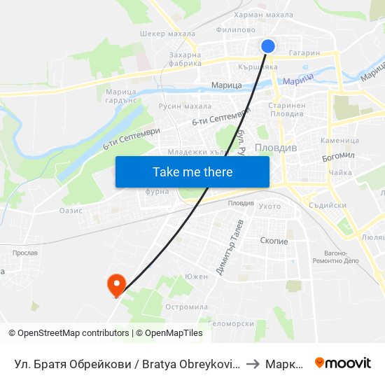 Ул. Братя Обрейкови / Bratya Obreykovi St. (50) to Марково map