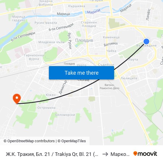Ж.К. Тракия, Бл. 21 / Trakiya Qr, Bl. 21 (236) to Марково map