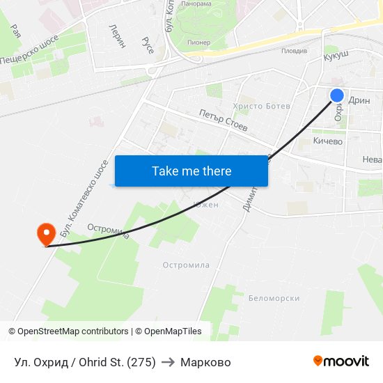 Ул. Охрид / Ohrid St. (275) to Марково map