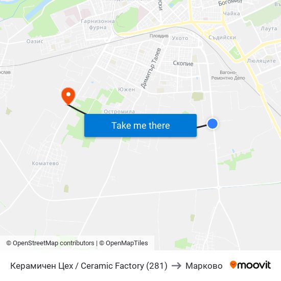 Керамичен Цех / Ceramic Factory (281) to Марково map