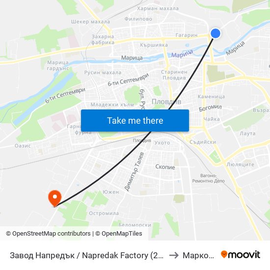 Завод Напредък / Napredak Factory (210) to Марково map