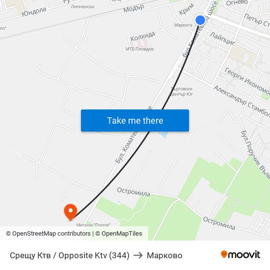 Срещу Ктв / Opposite Ktv (344) to Марково map