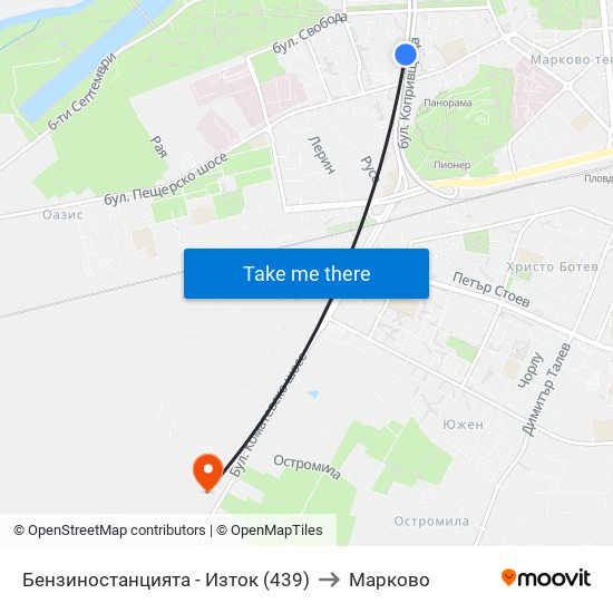 Бензиностанцията - Изток (439) to Марково map