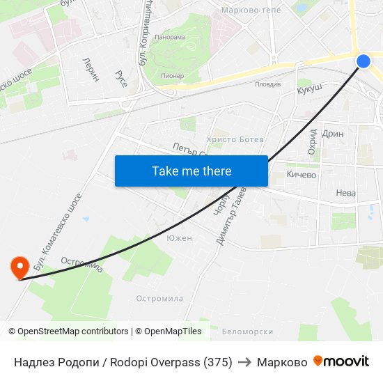 Надлез Родопи / Rodopi Overpass (375) to Марково map