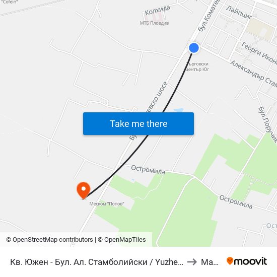 Кв. Южен - Бул. Ал. Стамболийски / Yuzhen Qr - Al. Stamboliyski Blvd (1015) to Марково map