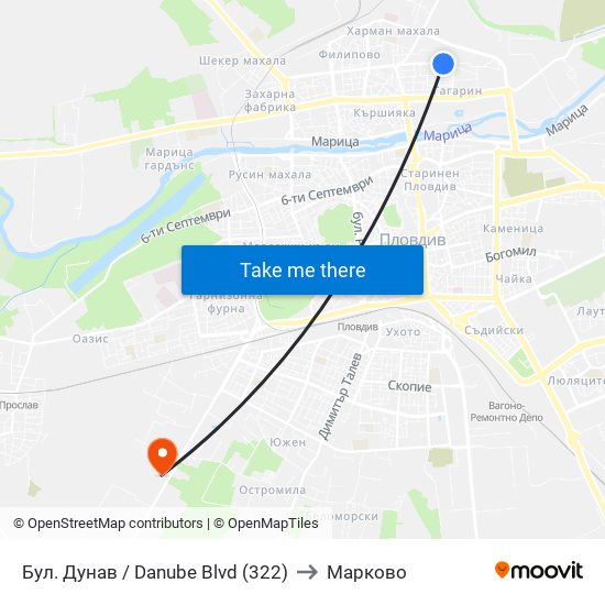 Бул. Дунав / Danube Blvd (322) to Марково map
